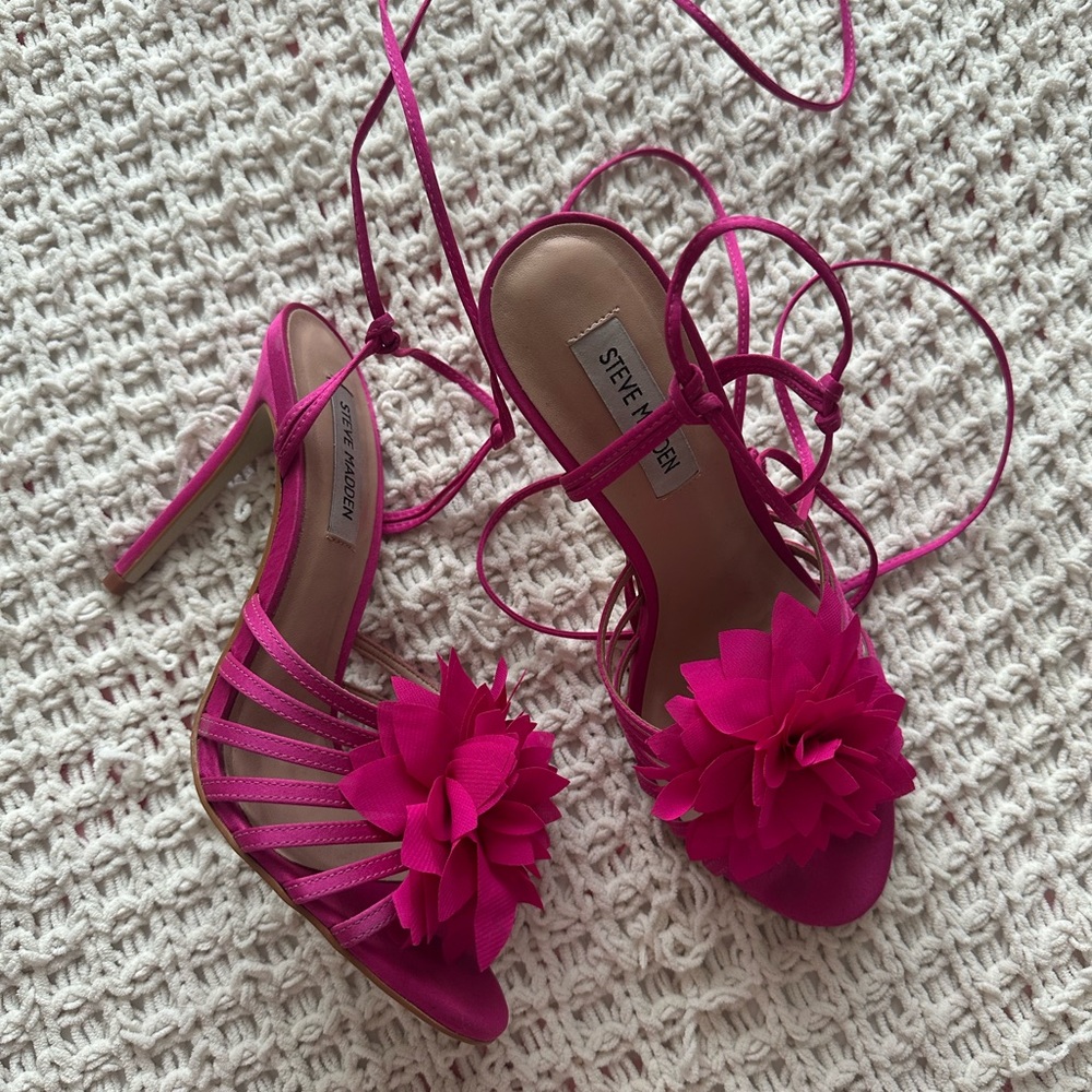 Steve Madden Pink Strappy Heels with Floral Detail